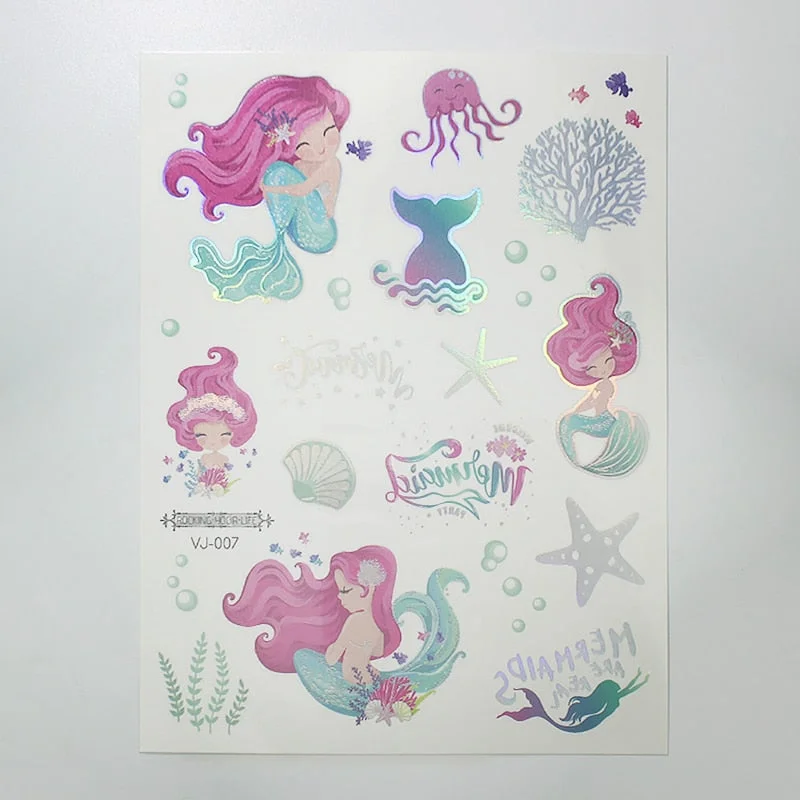 water tattoos for kids cartoon silver gold tattoo sticker sea mermaid temporary tattoos children girls hand tattoo finger decal