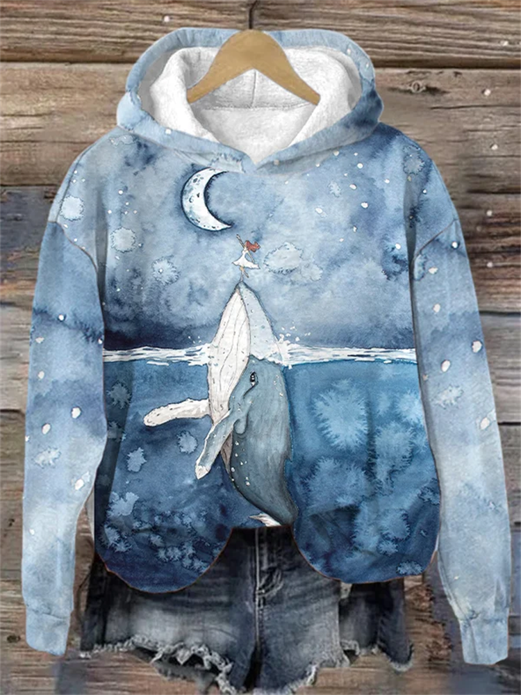 Women's Humpback Whale Print Slouchy Hoodie