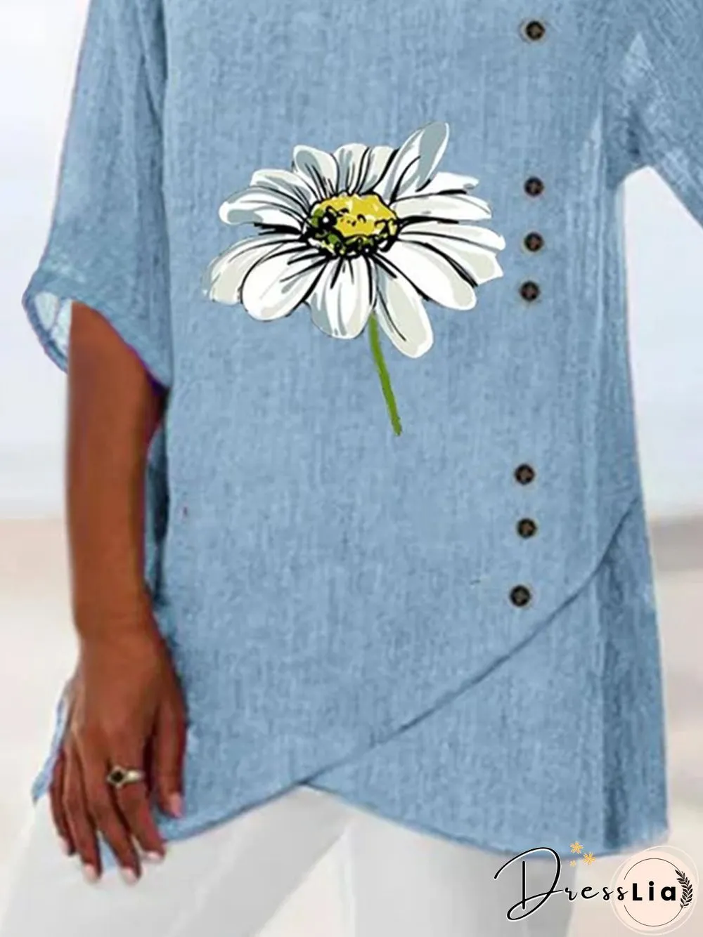 Floral V Neck 3/4 Sleeve Plus Size Casual Tops