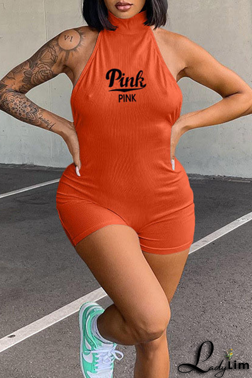 Red Sexy Print Patchwork Halter Skinny Jumpsuits