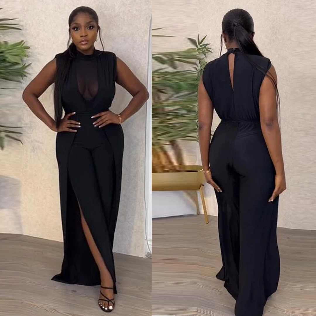 Sexy Mesh Backless Splicing Wide Leg Slit Jumpsuit | IFYHOME