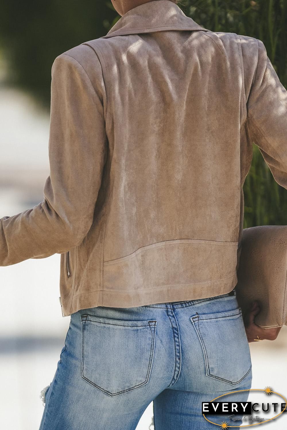 Khaki Zipped Notch Collar Short Jacket
