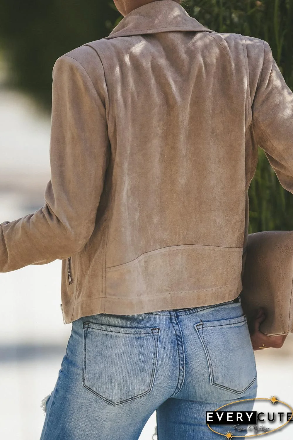 Khaki Zipped Notch Collar Short Jacket