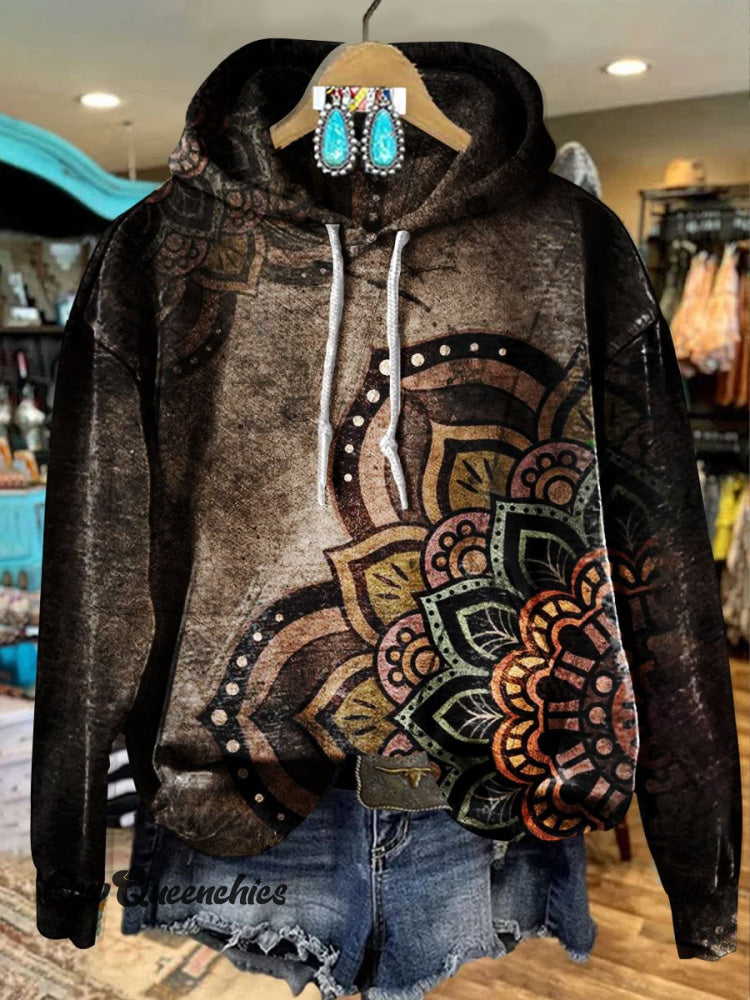 Vintage Art Print Casual Hoodie Sweatshirt As Shown / S