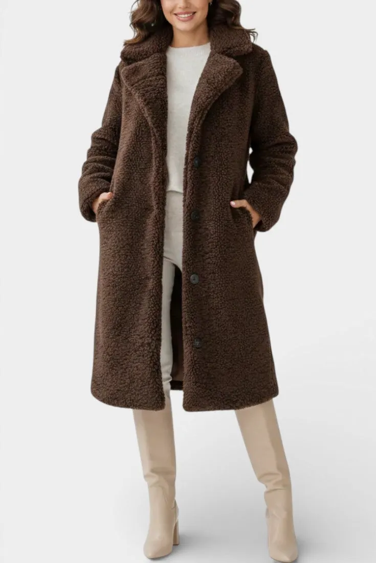 Oversized Teddy Coat with Wide Lapel Collar
