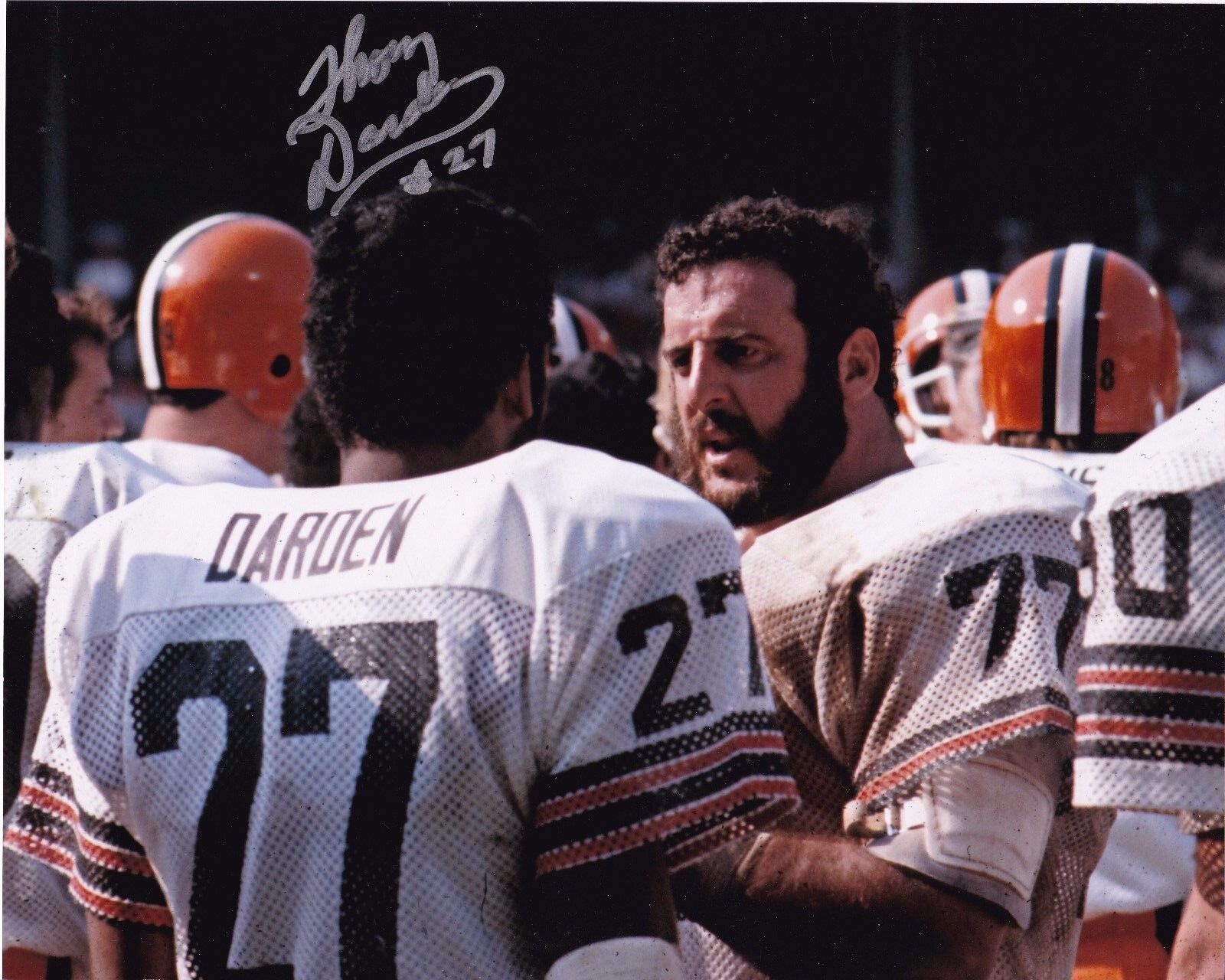 THOM DARDEN CLEVELAND BROWNS W/ LYLE ALZADO COLOR ACTION SIGNED 8x10