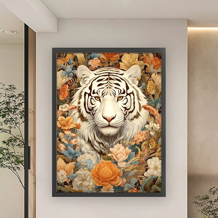 White Tiger Flowers - 11CT Stamped Cross Stitch(50*60cm)