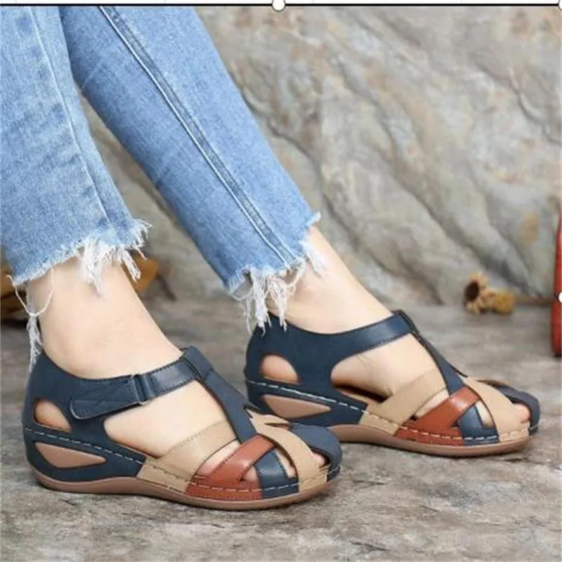 Breakj Breakj Women's Sandals 2025 Summer New Retro Round-Headed Slope And Hollow Women's Shoes Casual Sandals