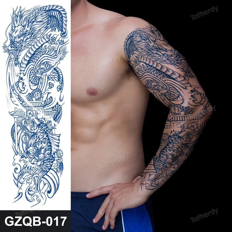 large temporary tattoos full arm sleeve tattoo men totem tribal dragon desgins long lasting tattoo waterproof safe juice ink