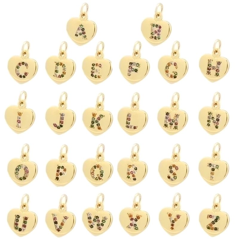 Romantic Minimalist Letter Heart Shape Copper Plating Inlay Zircon 18k Gold Plated Charms