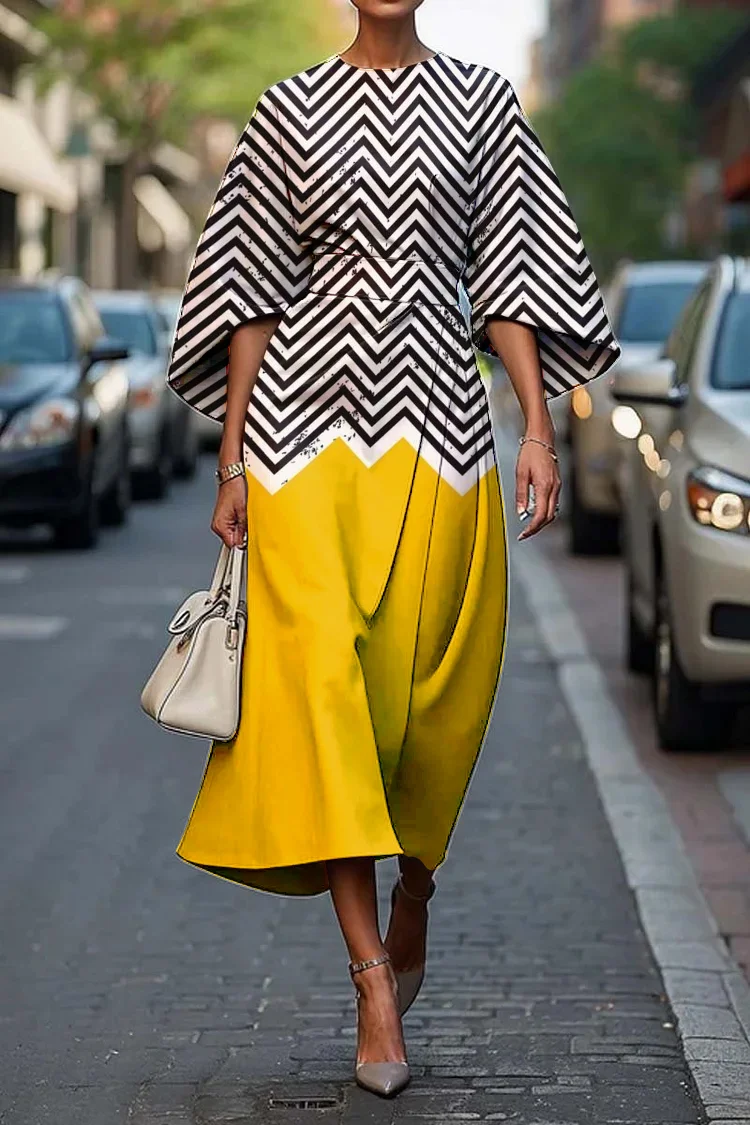Women's Elegant Abstract Art Print Midi Dress