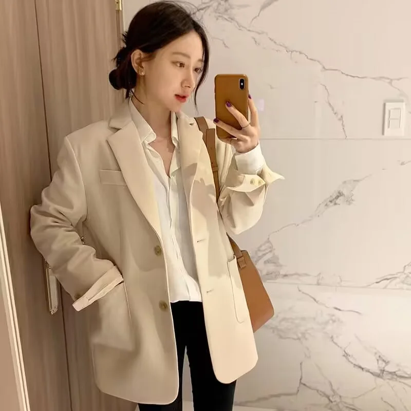 Toloer Toloer Jacket Female Spring New Korean Version Classic Two Buckle Temperament Lemon Color Loose Casual Web Celebrity Small Suit-Outfit Ideas