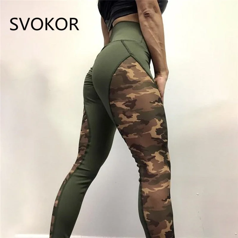 SVOKOR Sexy Mesh Leggings Women For Fitness Polyester High Waist Camouflage Jeggings Fold Push Up Work Out Girl Legging