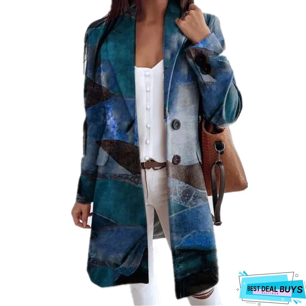New Autumn and Winter Women's Printed Loose Coat