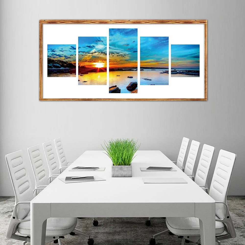 5pcs 5D DIY Full Drill Diamond Painting Sunset Cross Stitch Embroidery Kit 90x40cm
