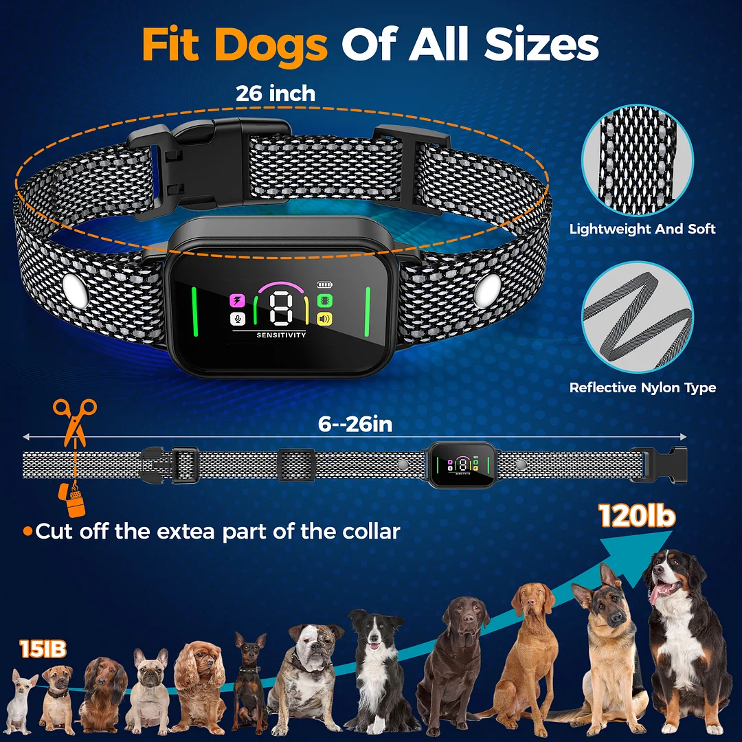BEBANG Dog Bark Collar,7 Modes Bark Collar for Large Medium Small Dogs, Anti Barking Collar with 8 Adjustable Sensitivity