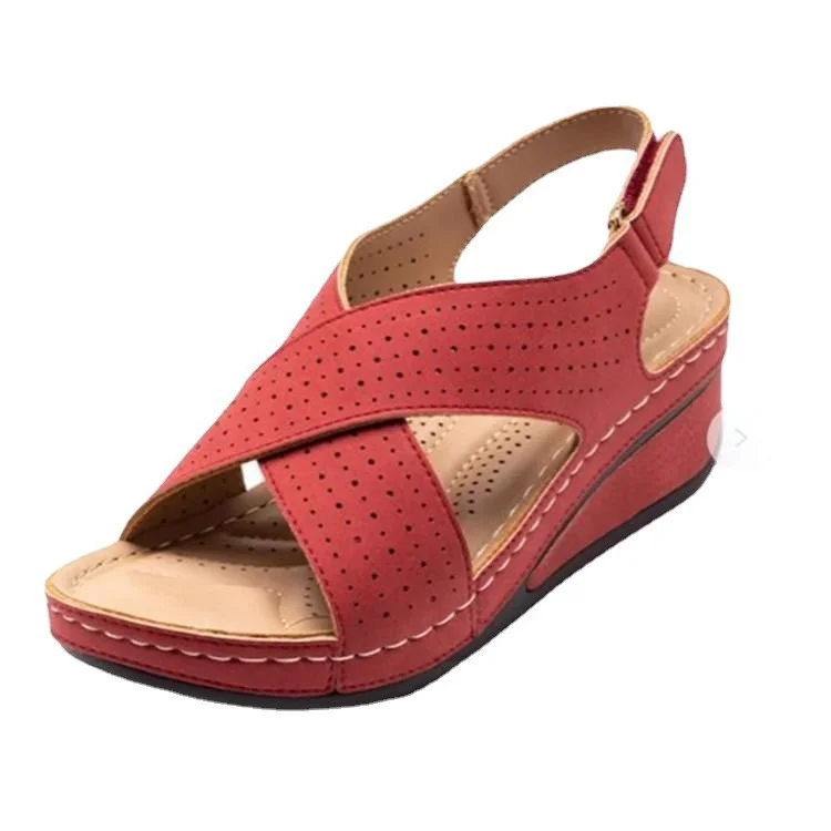 Yyvonne Women's Shoes Summer Women's Sandals Slope And Breathable Magic Thick Bottom Hollow Sandals Large Size