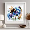 Bumble Cornflower Bee Glass Bead Partial 11CT DIY Stamped Cross Stitch Kits for Beginners Adults Home Decor Cross Stitch Art and Crafts Kits 14.04x14.04in