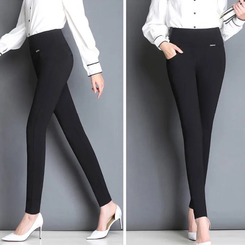 COMFOFO Slim women's pants wear black pencil pants to show thin pencil pants nine points thin high waist trousers