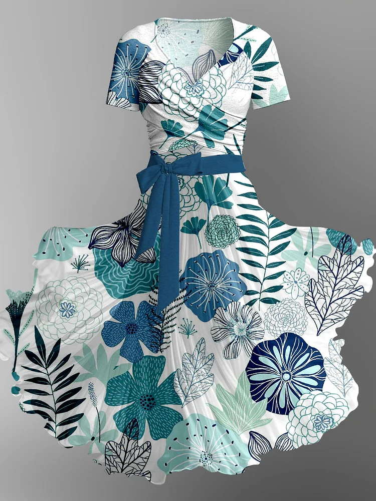 Women's Floral Print Camisole Dress Short Sleeve Strappy Jacket Two Piece Suit
