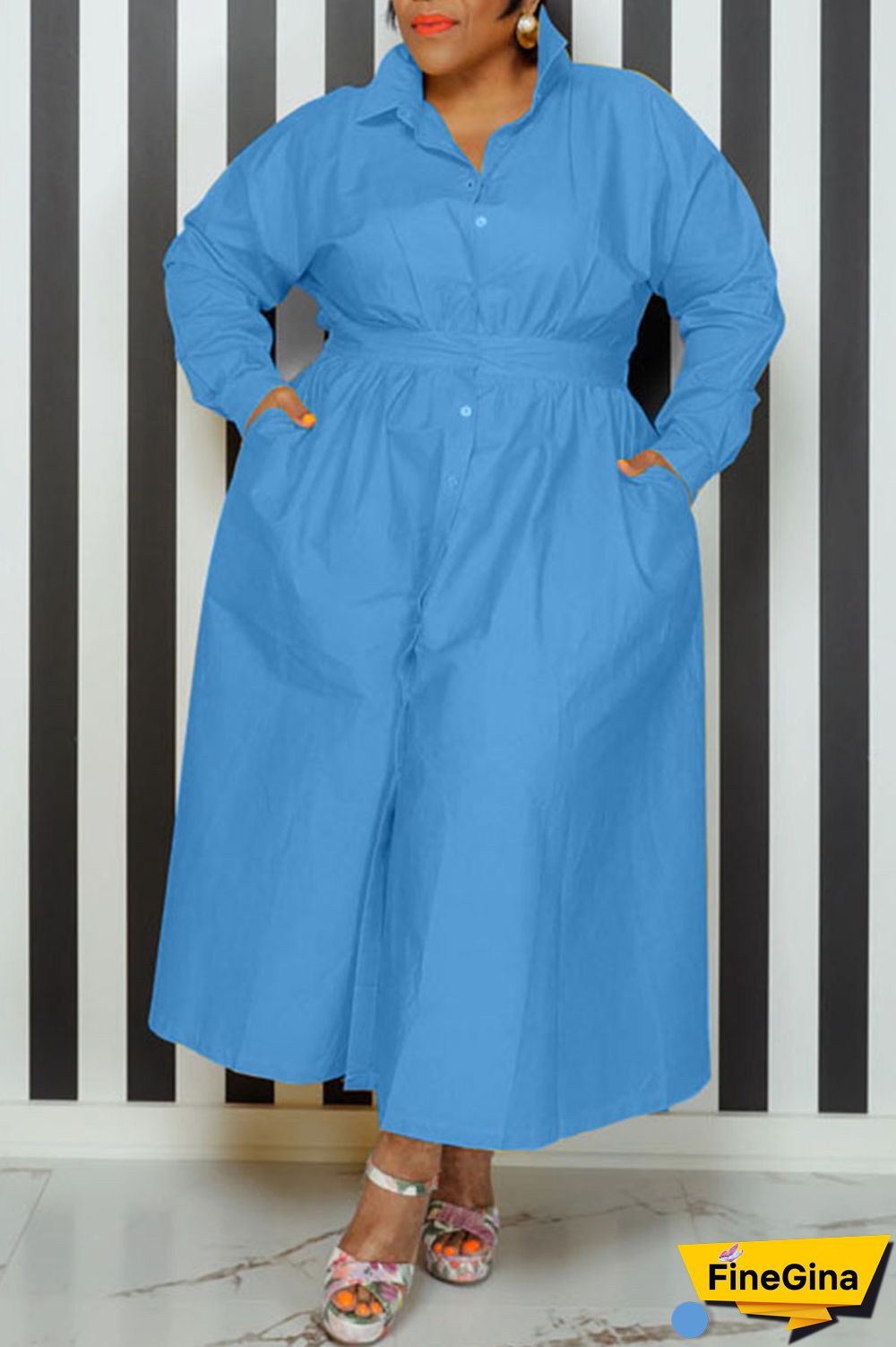 Black Casual Solid Patchwork Buckle Turndown Collar Shirt Dress Plus Size Dresses