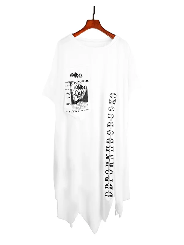 Casual Loose Irregular Round-Neck Letter Print T-Shirt Midi Dress