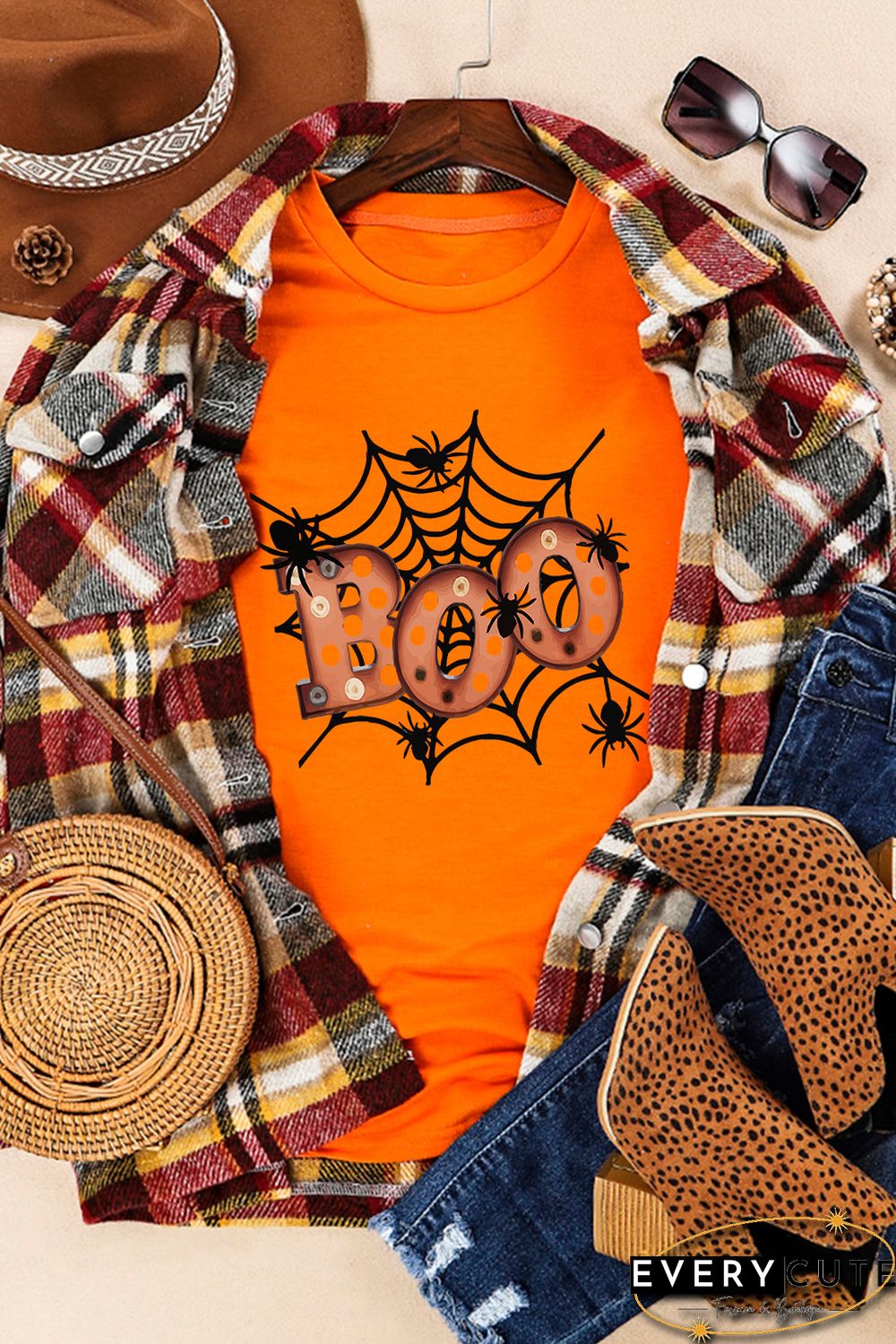 Orange Halloween Boo spider web T-Shirts