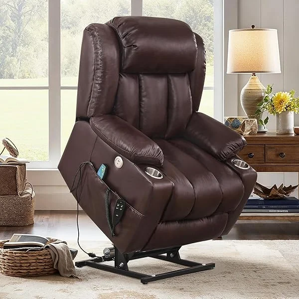 Recliner Chair for Adults, Dual Motor Recliner Chair, Power Lift Recliner Chair with Heating and Massage, Recliner Sofa with Infinite Position, USB Ports, Living Room Chairs, Linen, Rust Brown