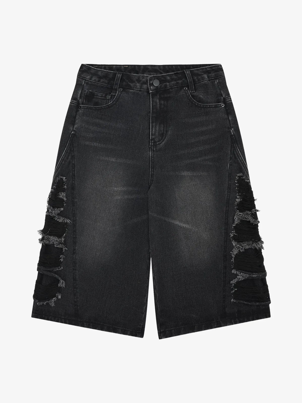 Black Act Chic Washed Ripped & Distressed Longline Jorts Front