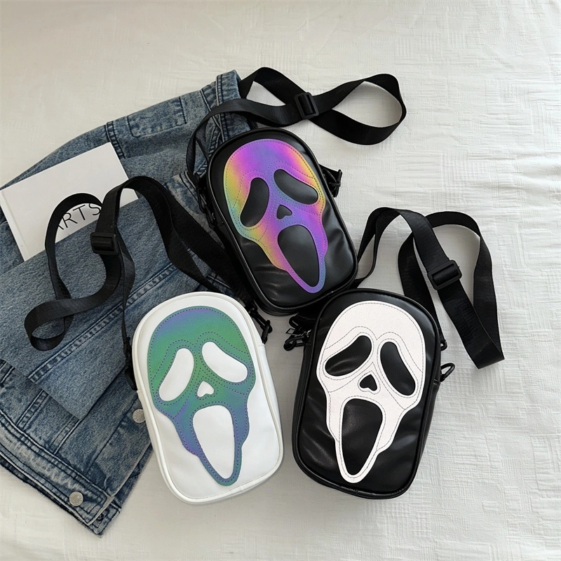 Halloween Women's Pu Leather Skull Streetwear Square Zipper Shoulder Bag Crossbody Bag