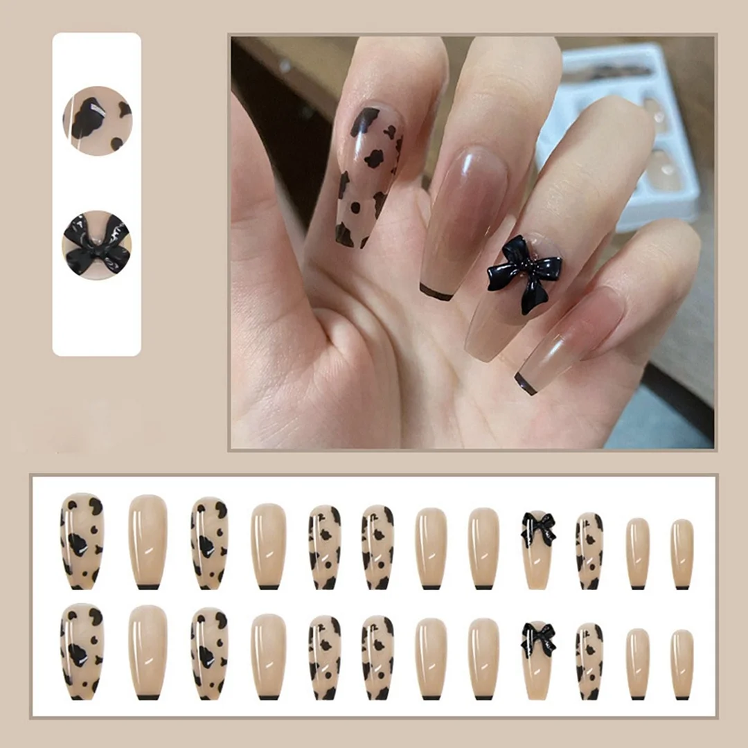 24Pcs Nude Face Flower Painting False Nails Wearable Long Coffin Ballerina False Nails Press On Nails Manicure Tool With Glue-Nail Inspo