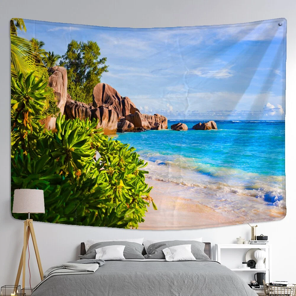 Landscape Painting Tapestry Wall Hanging Colorful Natural Scenery Bohemian Travel Mattress Studio Living Room Art Decor