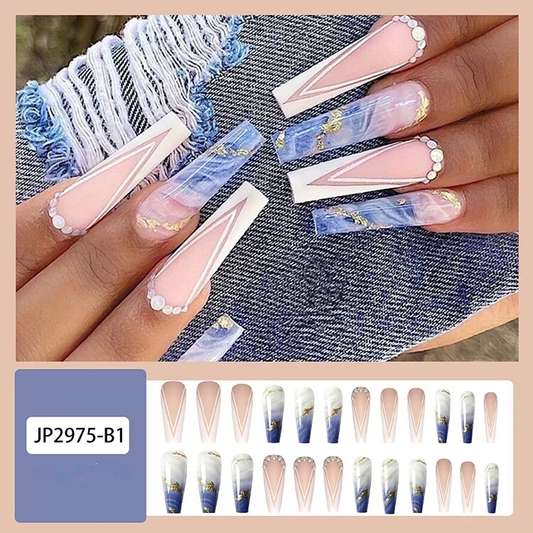 Churchf Blossoms Wearable Nail Art Long Ballet Green False Nails Fashion Detachable Finished Fake Nails Press on Nails with Glue-Nail Inspo