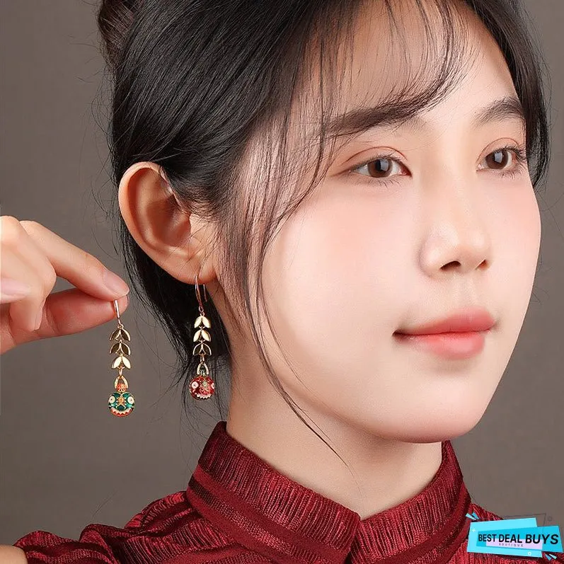 Swallowing Gold Beast New Year Earrings, Double Sided Cloisonne Earrings
