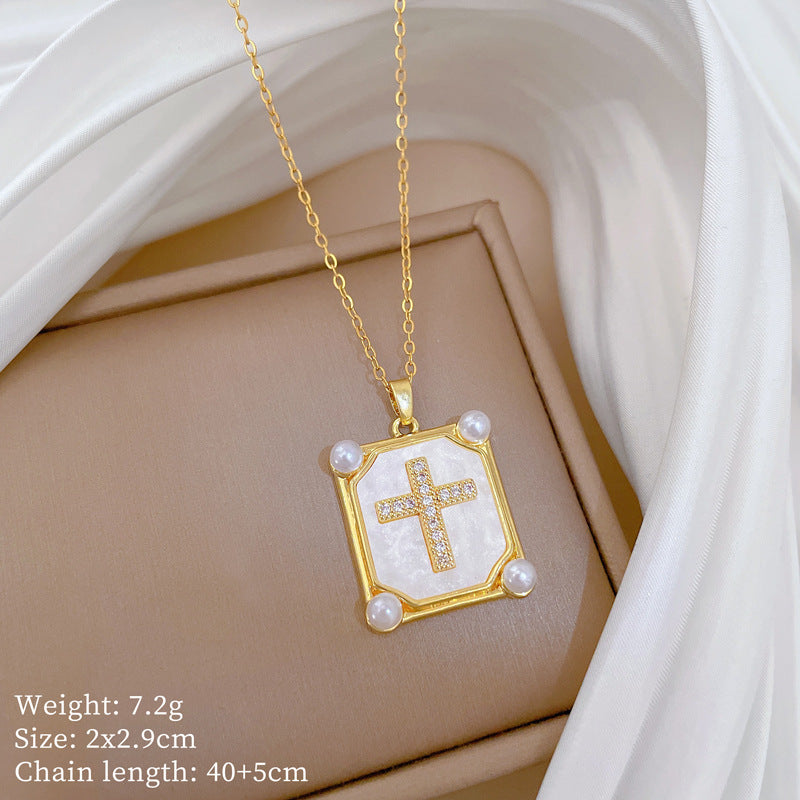 Copper Micro-Inlaid Cross Fashionable And Gorgeous Full Diamond Necklace For Women All-Match Clavicle Chain Titanium Steel
