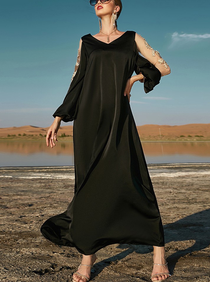 Women's Lantern Sleeves Hollow Embroidery Elegant Dress | Oxredo Shop Ramadan Sale