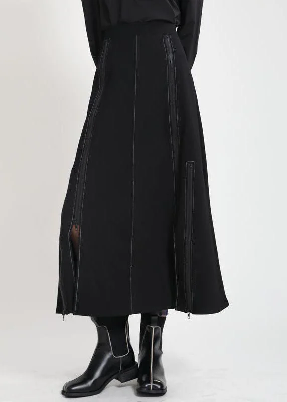 Modern Black High Waist zippered asymmetrical design Patchwork Fall Skirt