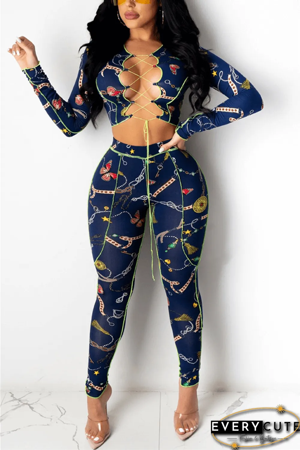 Fashion Sexy Cartoon Print Slim Two Pieces