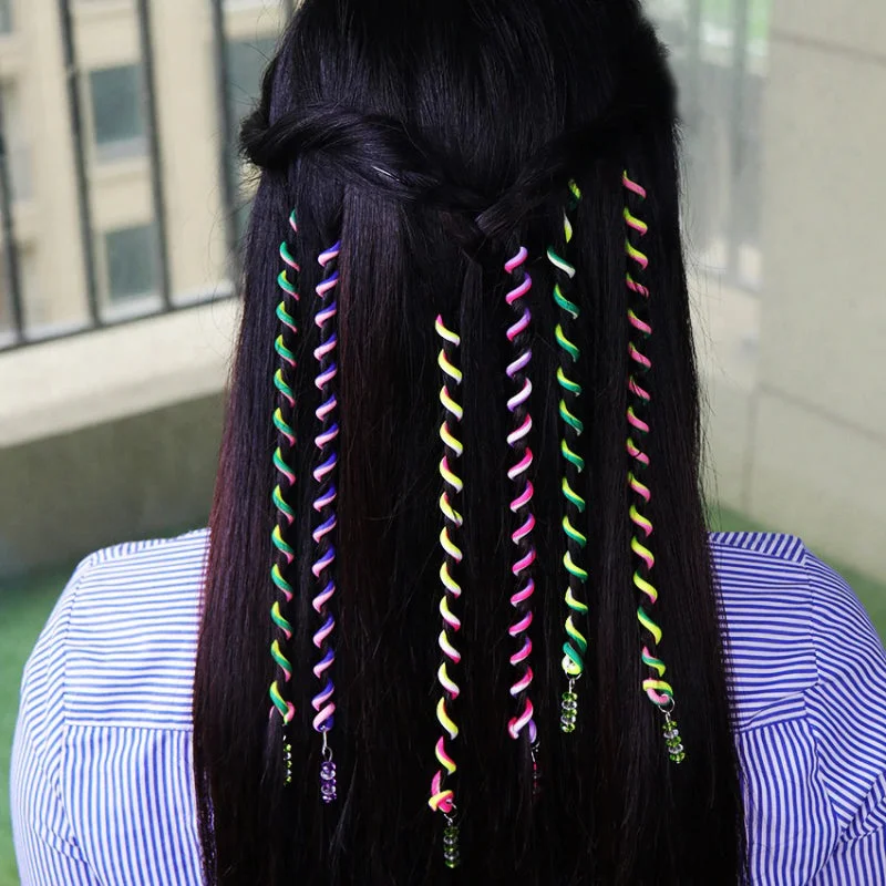 6 Pcs Multicolor Spiral Hair Styling Twister Hair Clips with Pendant Set for Kids