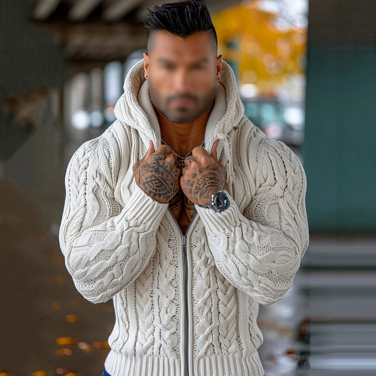 VChics Men's Fairman Island Vintage Knit Zip-Up Hoodie