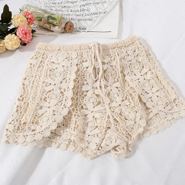 Boho Beach Crochet Lace Embroidery Casual Shorts - Modakawa modakawa