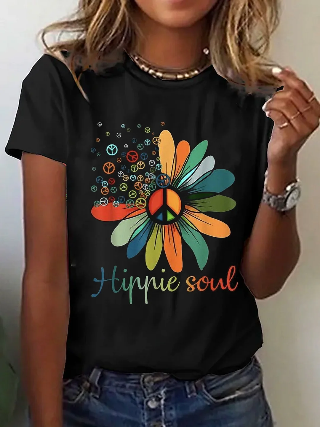 Women's Flower Print Short Sleeve Top
