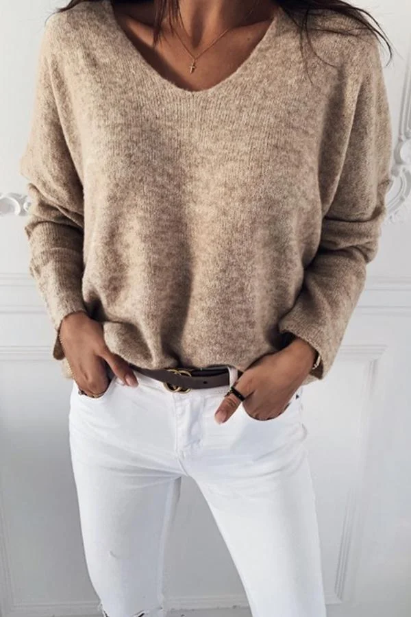 Womens Classic Solid Color Long Sleeve Sweater-Allyzone-Allyzone