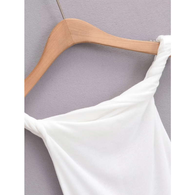Ootddress Twist Off-Shoulder Slim T-shirt Solid Patchwork Elegant Backless Women's Top Y2k Top Pleated Casual Strapless Pullover Tee