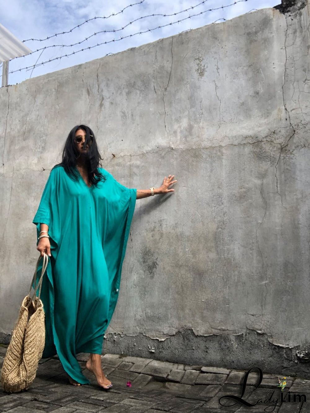 V Neck Solid Color Beach Cover Up