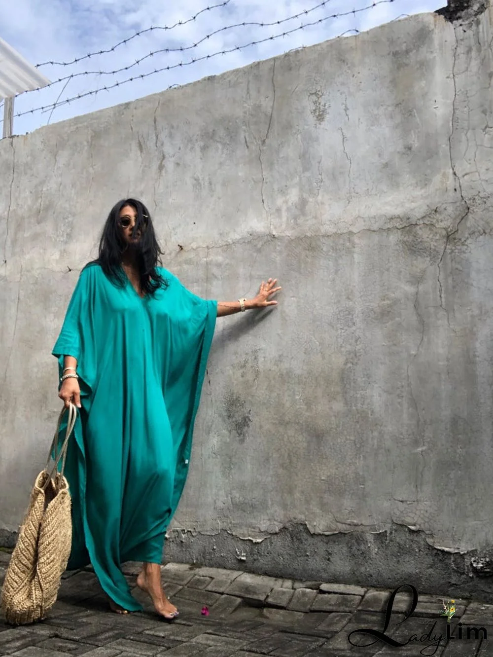 V Neck Solid Color Beach Cover Up