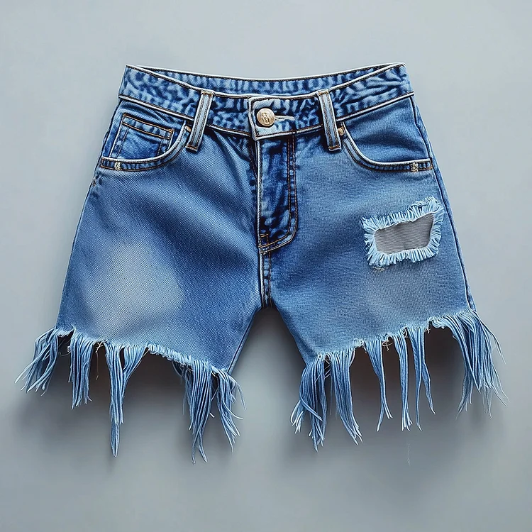 Ursime High Rise Denim Ripped Raw Edge Shorts