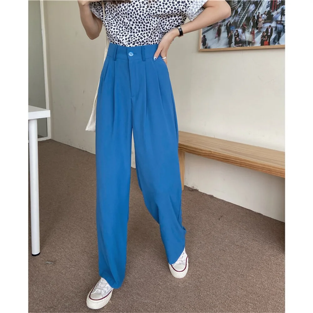 Jangj Alien Kitty Summer Solid Normcore Women Pants Office Lady Vintage Fashion Loose Straight Chic New All Match Streetwear Trousers