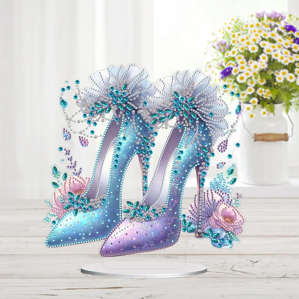 5D DIY Acrylic Special Shape Elegant High Heels Rhinestones Desktop Ornaments 