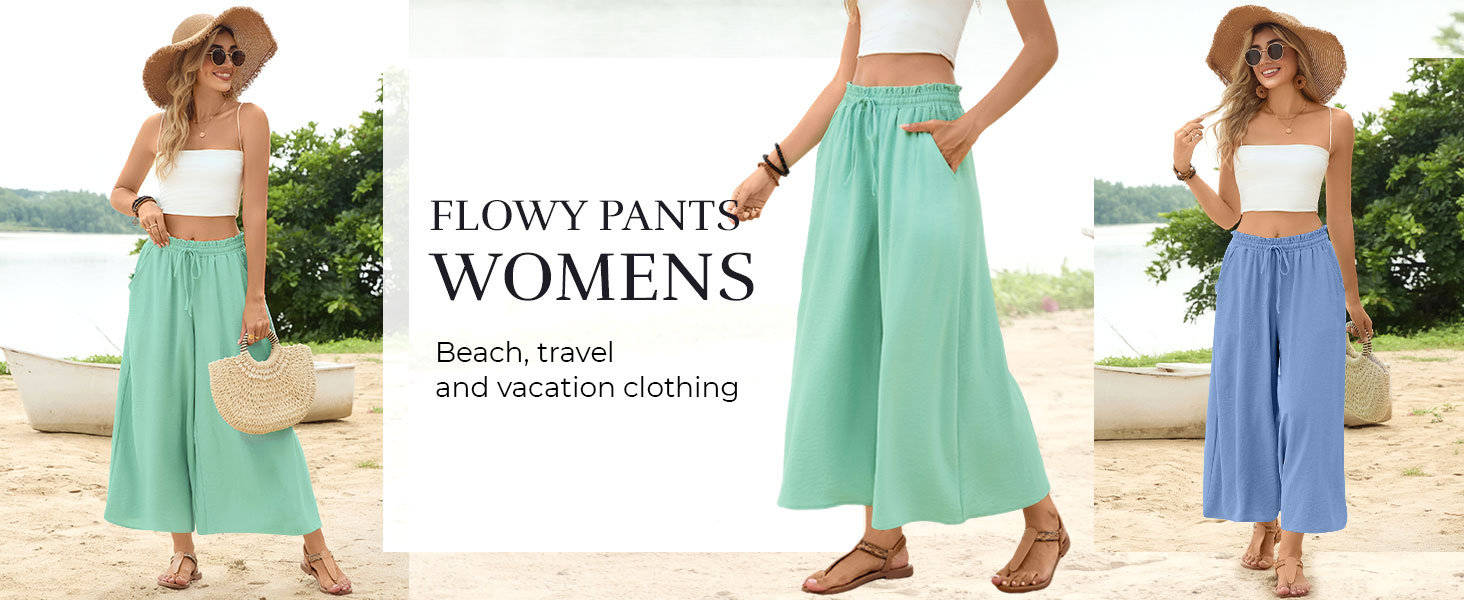Womens Palazzo Cropped Pants Wide Leg Gaucho Pants